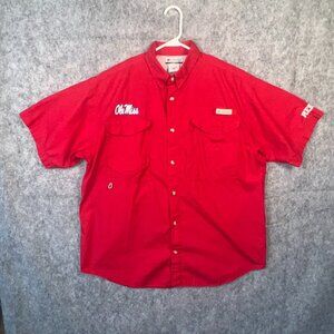 Ole Miss Rebels Columbia PFG Shirt Fishing Red Medium Button Down Vented Outdoor